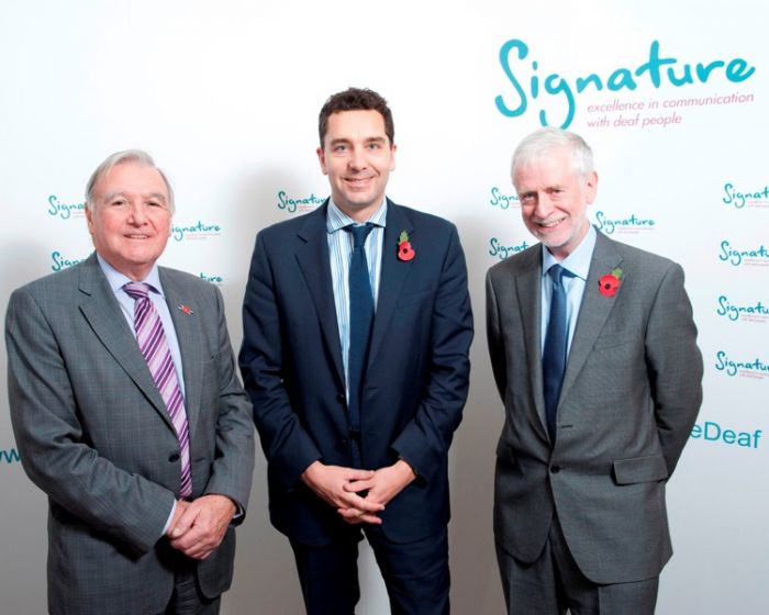 Sir Malcolm Bruce MP with Edward Timpson, Children and Families Minister, and Jim Edwards, Chief Executive of Signature.