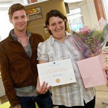 Luke Treadaway presents Terri Coulson with her award