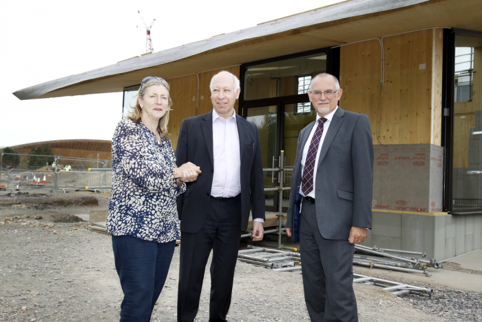 (L to R) Rosie Boycott (Mayor Of London's Food Advisor), Gerald Oppenheim (Chair of Camden Society) and Dennis Hone (LLDC Chief Executive) at the North Park Visitors Centre