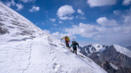 An image of Ed climbing the mountain in Kyrgyzstan