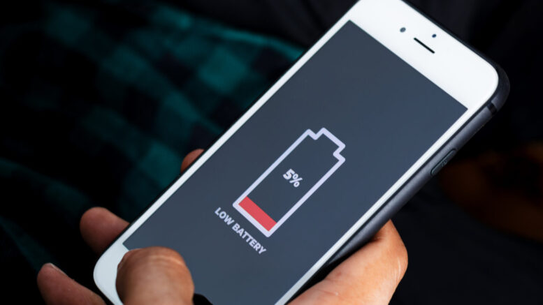 An image of a phone with a low battery indicator on the screen.